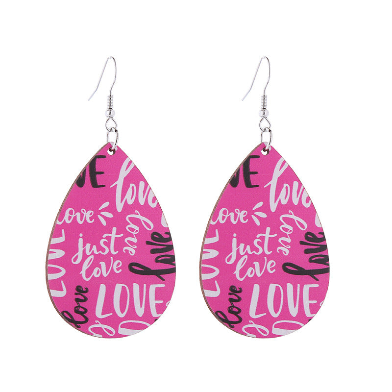 Wholesale Valentine's Day Rainbow Love LOVE Wooden Earrings
